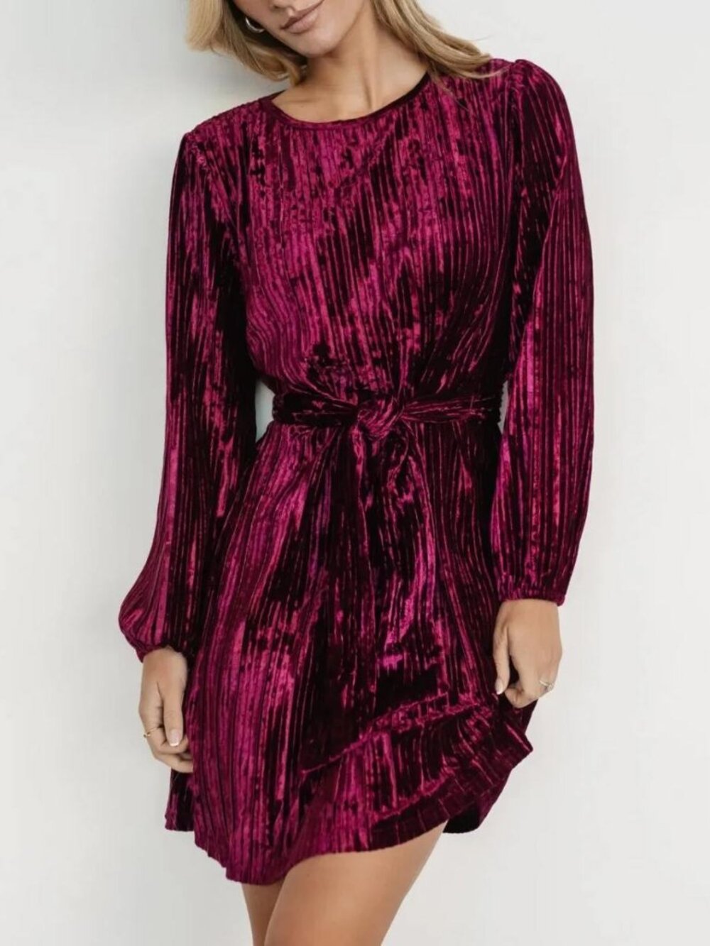 NEW Baltic Born Anastasia Velvet Short Dress Wine Berry red belted pleated M